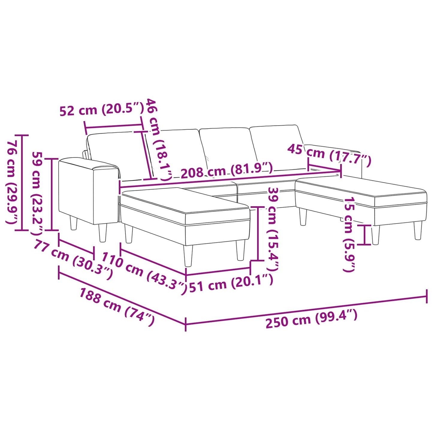Ensemble de canapés en velours côtelé